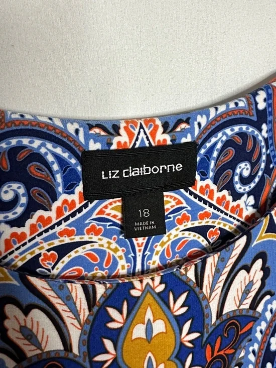 Liz Claiborne Blue & Orange Printed Cap-Sleeve Midi Dress - Picture 4 of 5